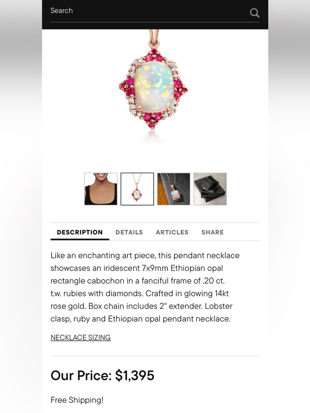 Rose Gold Opal Pendant Necklace with Rubies and Diamond’s in 10k - Picture 4 of 17